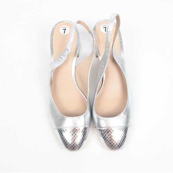 Stuart Weitzman Milla Silver Block Heel Slingback Pumps Size 7 - Picture 4 of 9